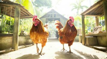 free-range polli su un' pollo azienda agricola generativo ai foto