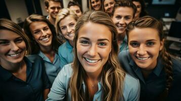 attività commerciale persone assunzione selfie a opera. generativo ai foto