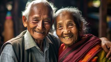 contento indiano anziano coppia. generativo ai foto