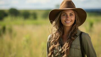 in stile country adolescenziale ragazza nel un' cowboy cappello.. generativo ai foto