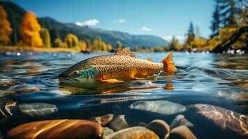 pesce su il superficie di il acqua. generativo ai foto