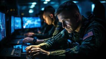 a notte, militare personale fare strategie su sicurezza informatica.. generativo ai foto