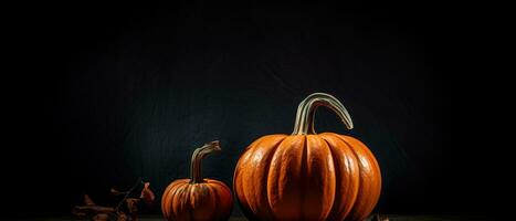 lavorato su arancia Halloween zucca Jack o lanterna su nero sfondo con copia spazio ai generato foto