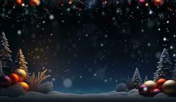 ai generato fantasia sfondo con Natale notte. inverno foresta con fantastico Luna e luci. Natale sfondo. foto