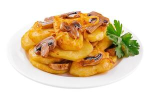 fritte patate con fritte funghi e cipolle foto