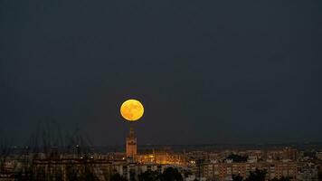 di siviglia giralda Torre bagnata nel il leggero di il pieno Luna foto