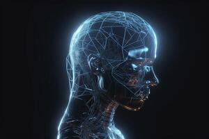 astratto raggiante poligonale testa sfondo con neuroni. artificiale intelligence.ai generato foto