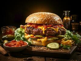 ai generativo fatto a mano Hamburger Fast food delizioso foto
