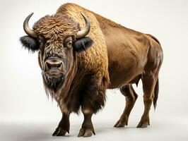 americano bisonte isolato su un' bianca sfondo. 3d rendere. davanti Visualizza. ai generativo foto