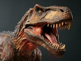 dinosauro tirannosauro su nero sfondo, avvicinamento. 3d illustrazione. ai generativo foto