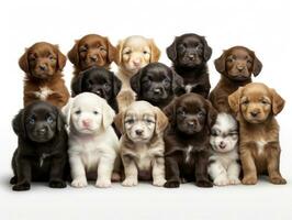 gruppo di cuccioli isolato su un' bianca sfondo. studio tiro di sei cuccioli. ai generativo foto