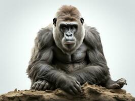 ritratto di un' occidentale pianura gorilla seduta su il roccia. ai generativo foto