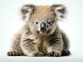 avvicinamento di un' koala, phascolarctos cinereo, isolato su bianca ai generativo foto