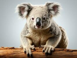 avvicinamento di un' koala, phascolarctos cinereo, isolato su bianca ai generativo foto