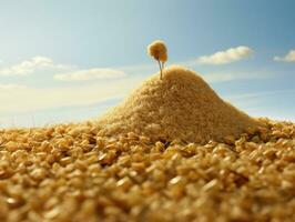 Grano campo. orecchie di d'oro Grano avvicinamento. selettivo messa a fuoco. ai generativo foto