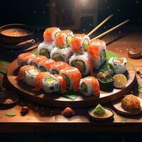 giapponese cucina - Sushi rotolo con salmone, foto