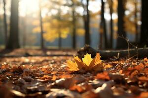 ai generativo di un' sereno autunno paesaggio d'oro le foglie copertina il terra foto