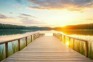 di legno ponte con bellissimo naturale scenario sfondo. ai generativo professionista foto