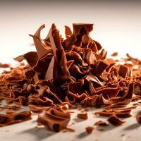 ai generativo astratto cioccolato trucioli ruoli su bianca sfondo foto