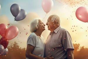 coppia gli anziani anniversario. creare ai foto