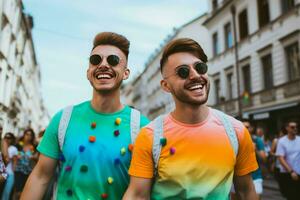 lgbt orgoglio sorridente coppia. creare ai foto