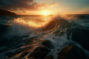 mare Surf onda tramonto Visualizza. creare ai foto