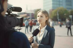 politico donna colloquio su strada. creare ai foto