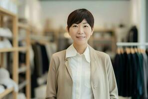 giapponese attività commerciale femmina proprietario. creare ai foto