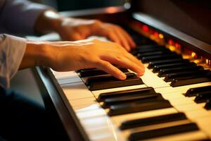 grazioso mani giocando pianoforte. creare ai foto