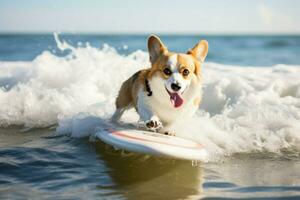 corgi tavola da surf. creare ai foto