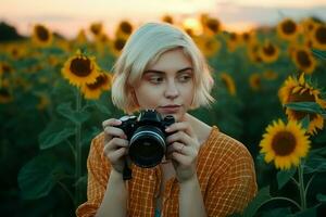 biondo capelli ragazza girasole. creare ai foto