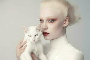 albino femmina gatto. creare ai foto