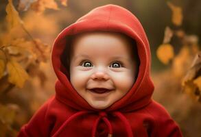 bambino rosso maglione. creare ai foto