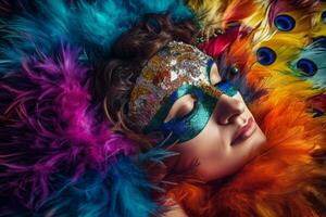 spagnolo donna festivo maschera posa. creare ai foto