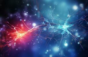 illustrazione di neurone cellula e neuroni nel spazio. scienza sfondo ai generato foto