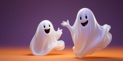Halloween sfondo con fantasmi e zucche. ai generato foto