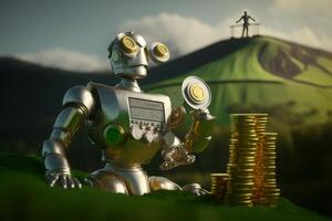 robot oro noi dollaro moneta azione mercato forex commercio grafico futuristico inteligente investimento tecnologia sfondo, generativo ai. foto