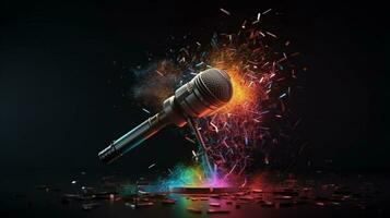 un' bellissimo fantasia creativo microfono esplosione con multicolore. generativo ai. foto