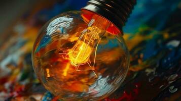 acquerello pittura di creativo e ispirazione leggero lampadina elettrico energia tecnologia, generativo ai. foto