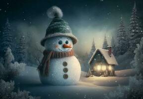 allegro Natale con pupazzo di neve e contento nuovo anno.3d resa. generativo ai. foto