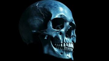 cranio metraggio laterale Visualizza metraggio raggi X cranio nel blu. generativo ai. foto