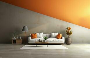 di legno divano parete nel vivente camera interno, moderno disegno, finto su mobilia decorativo interno. ai generativo. foto