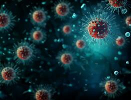 coronavirus covid-19 pandemia rischio concetto di il covid-19 virus malattia virus microscopio vicino su Visualizza. generativo ai. foto