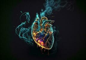 il umano cuore per via inalatoria di spessore sigaretta Fumo. ai generativo. foto