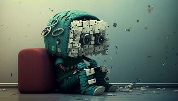 carino introverso robot sega puzzle. generativo ai. foto