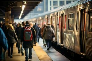 catturare di spingere e trambusto di un' città nel il mattina ai generativo foto