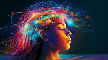 cervello su testa di donna addormentato sognare vedendo ai metaver. ai generativo. foto
