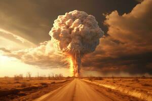 terribile idrogeno bomba esplosione. nucleare bomba esplosione con un' fungo nube, arma di massa distruzione. generativo ai foto