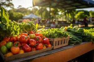 ai generativo Locale agricoltori mercato con super fresco produrre foto