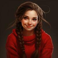 ai generativo bellissimo simile ragazza con lungo capelli twintails indossare rosso maglione foto